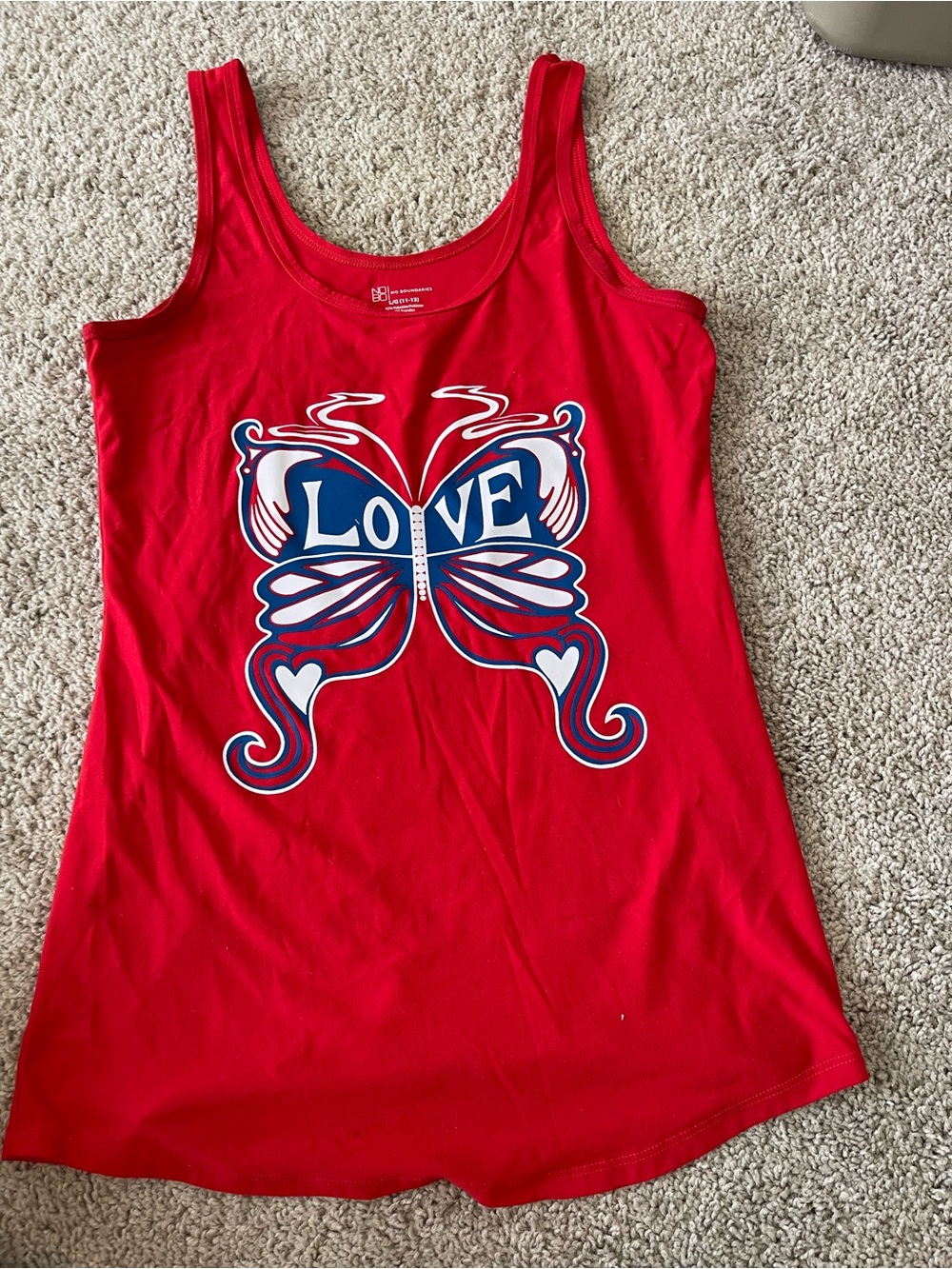 No Boundaries Juniors Sz Large Butterfly Tank Top Red Sleeveless Love